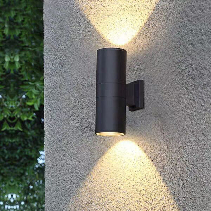 Ray Modern LED Wandleuchte Doppelkopf Zylinder Schwarz Außen Metall/Glas