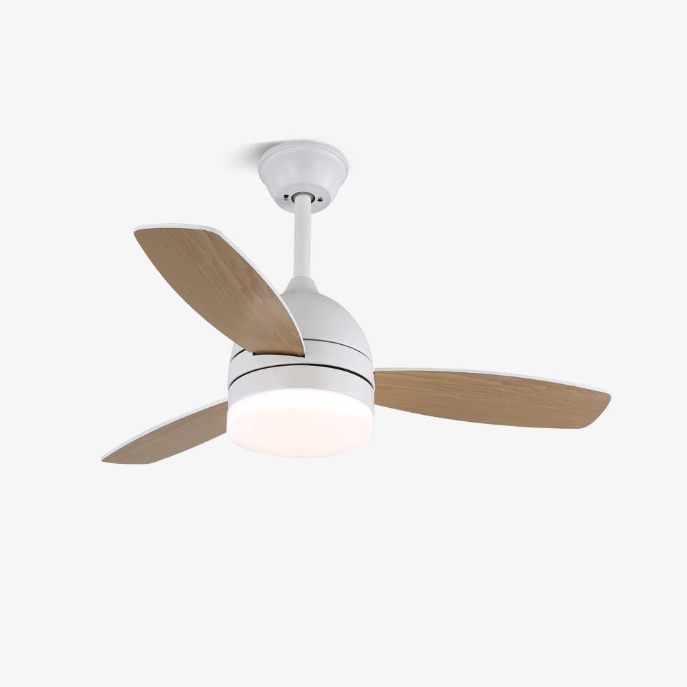 Selena Minimalistische Deckenventilatorleuchte aus Holz, Vorderansicht