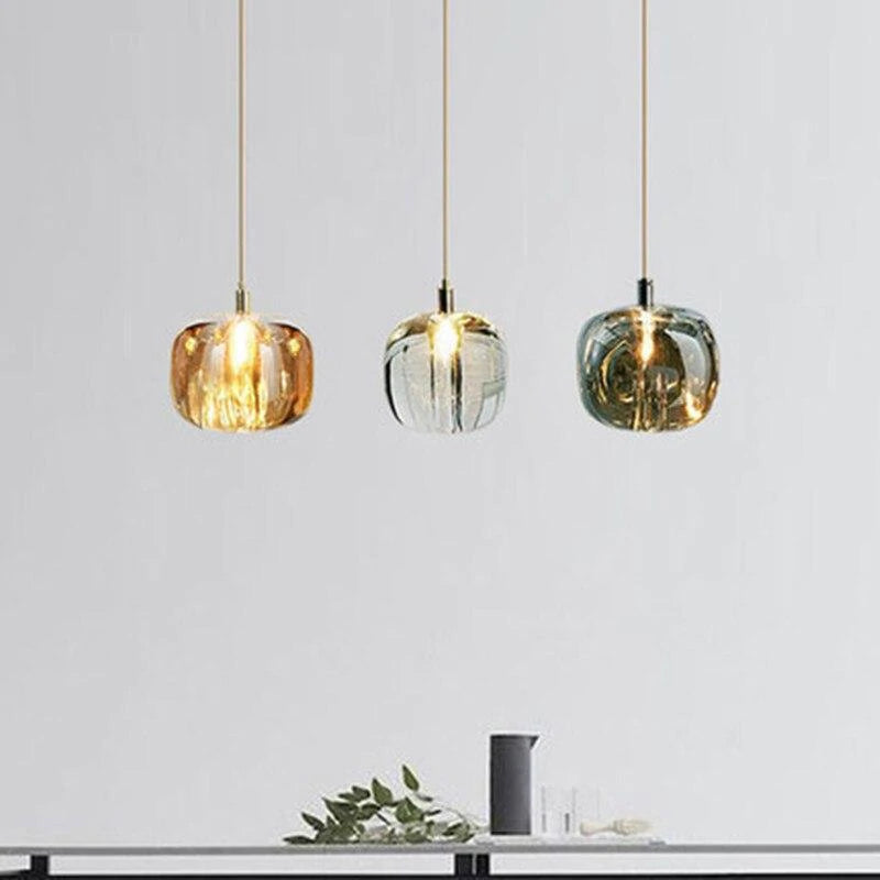 Valentina Modern Kugel LED Pendelleuchte Bernstein/Klar/Rauchgrau Esszimmer Glas