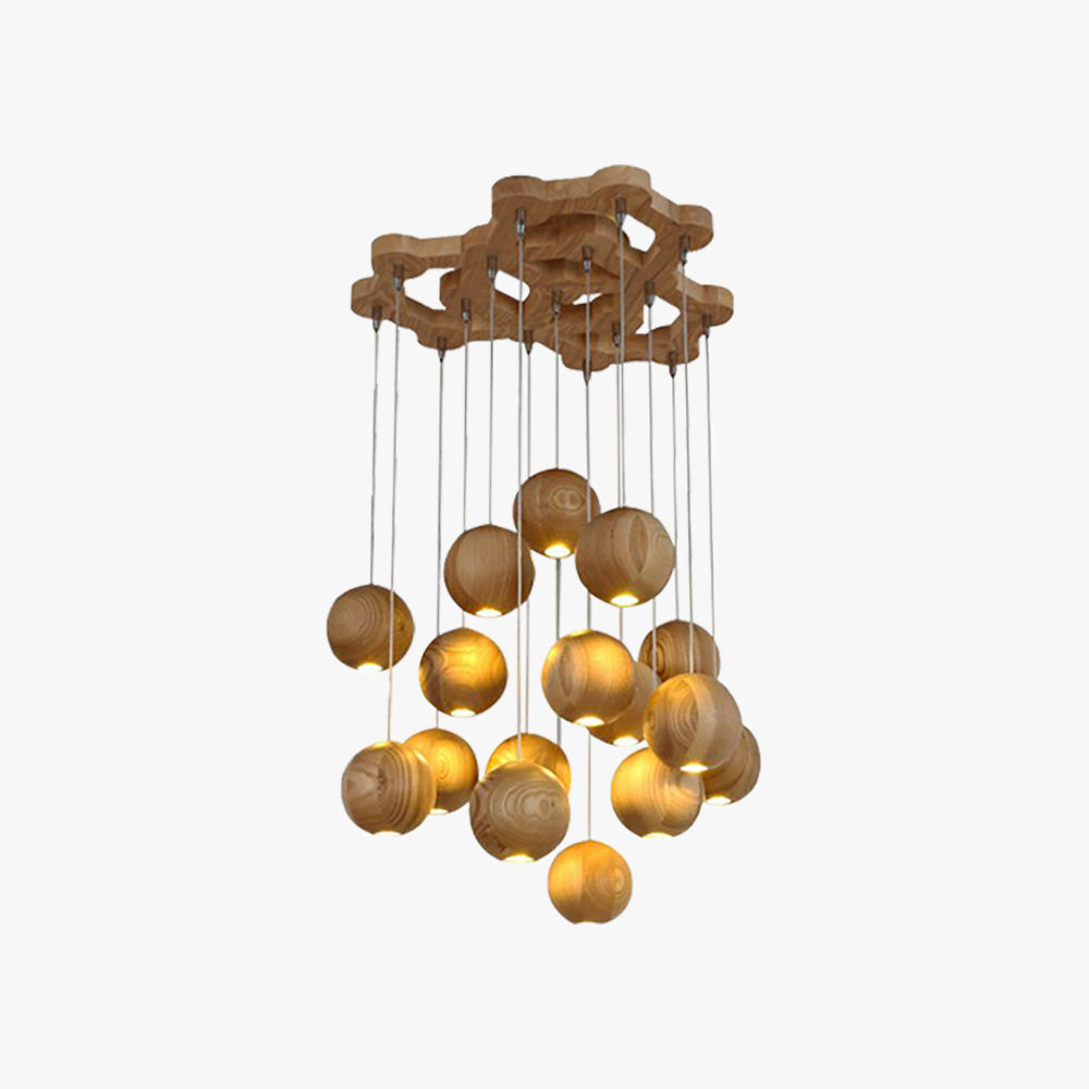 Muto Pendelleuchte Kugel Braun Wohn/Schlaf/Esszimmer Holz Cluster 1/7/10/16-flammig