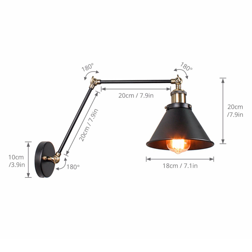 Silva Retro Industrielle Wandleuchte LDE Schwarz, Schlafzimmer