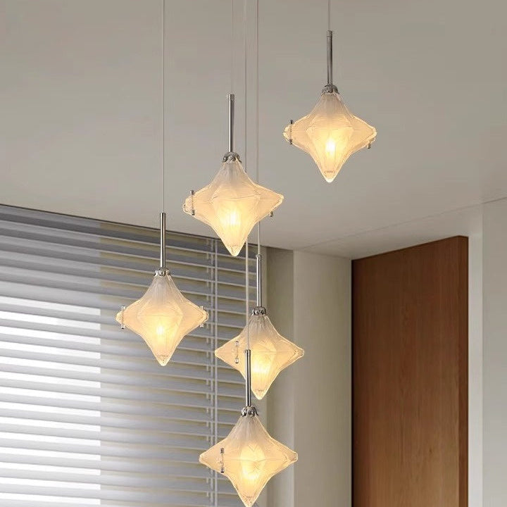 Art Deco Pendelleuchte mit 3 Köpfen, Milchglas