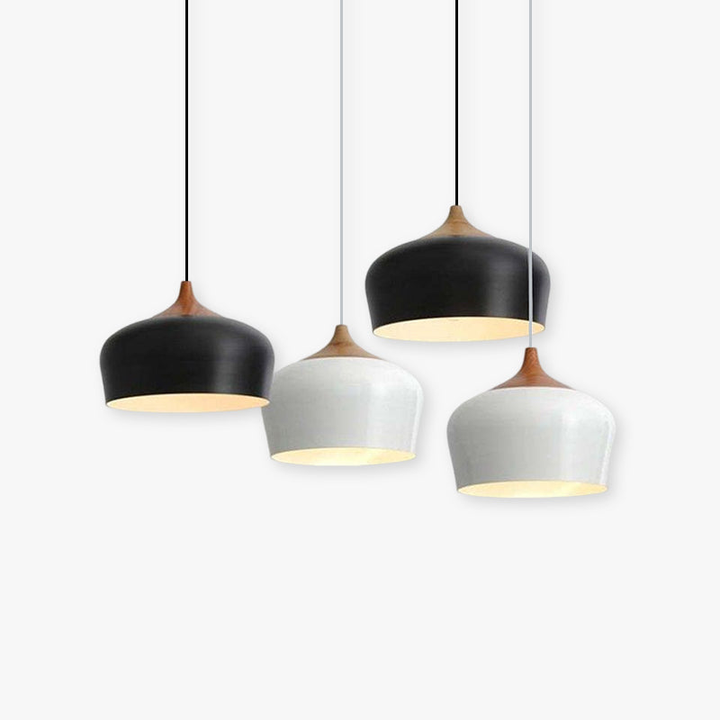 Arisha Modern Pendelleuchte Schale, Weiß/Schwarz, Esszimmer, Metall Holz-Letslighting