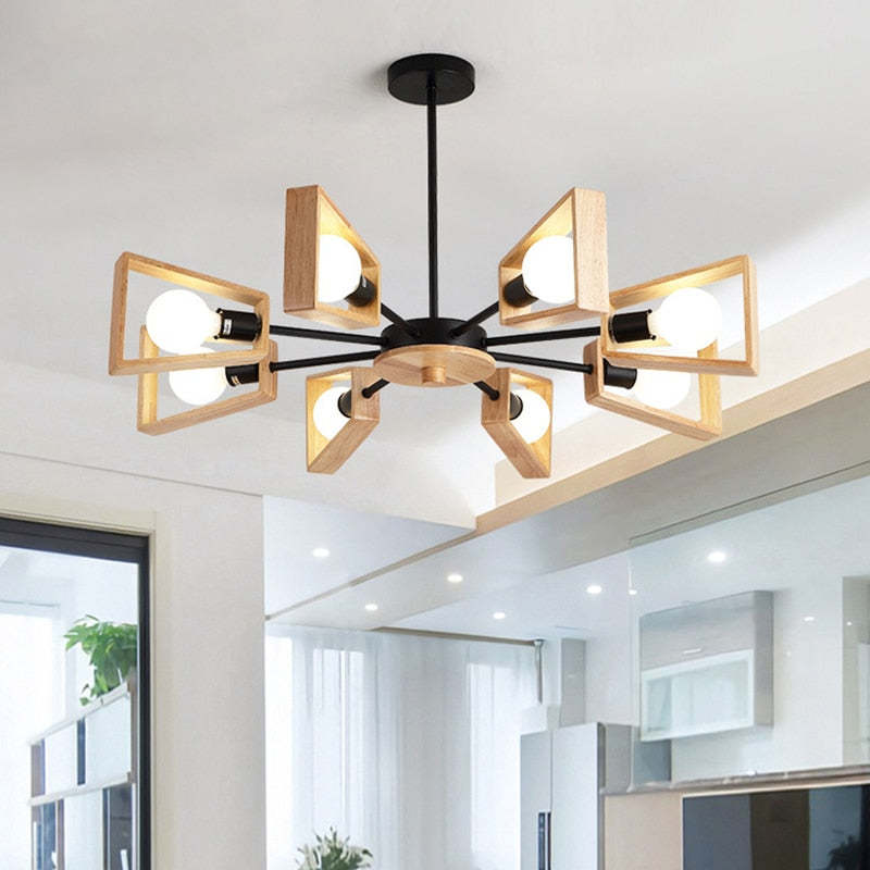 Muto Holz PendelleuchtenKronleuchter 3/5/6/8 Lichter für Schlafzimmer, Wohnzimmer