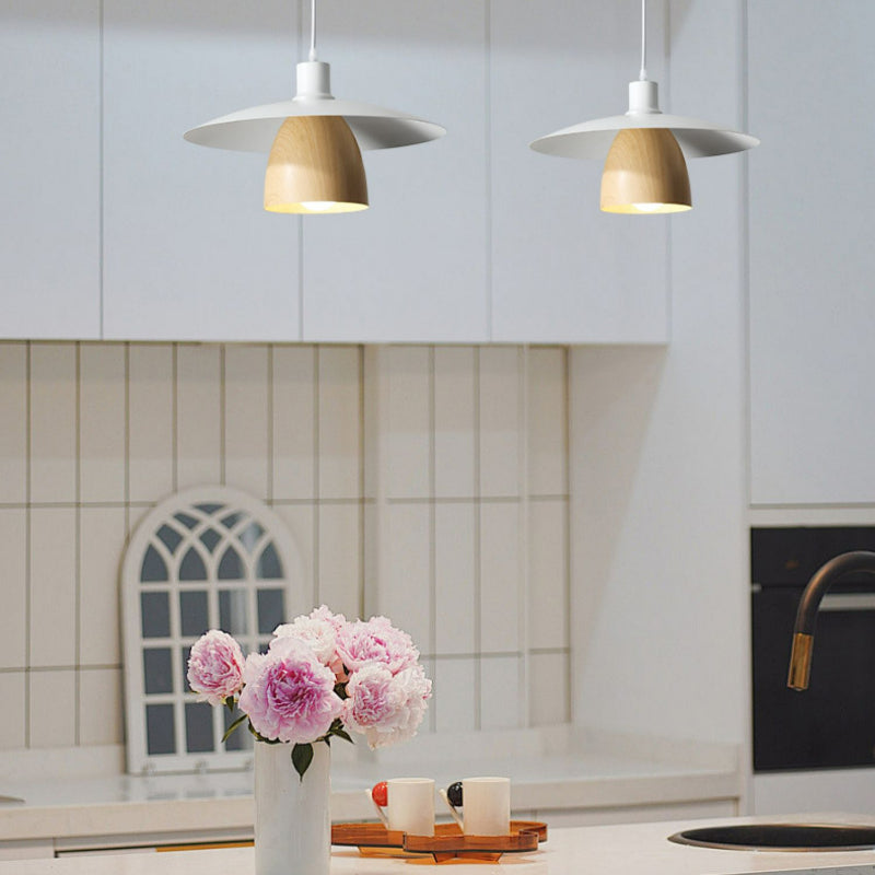 Valentina Moderne LED Pendelleuchte Weiß Holz Metall Schlafzimmer