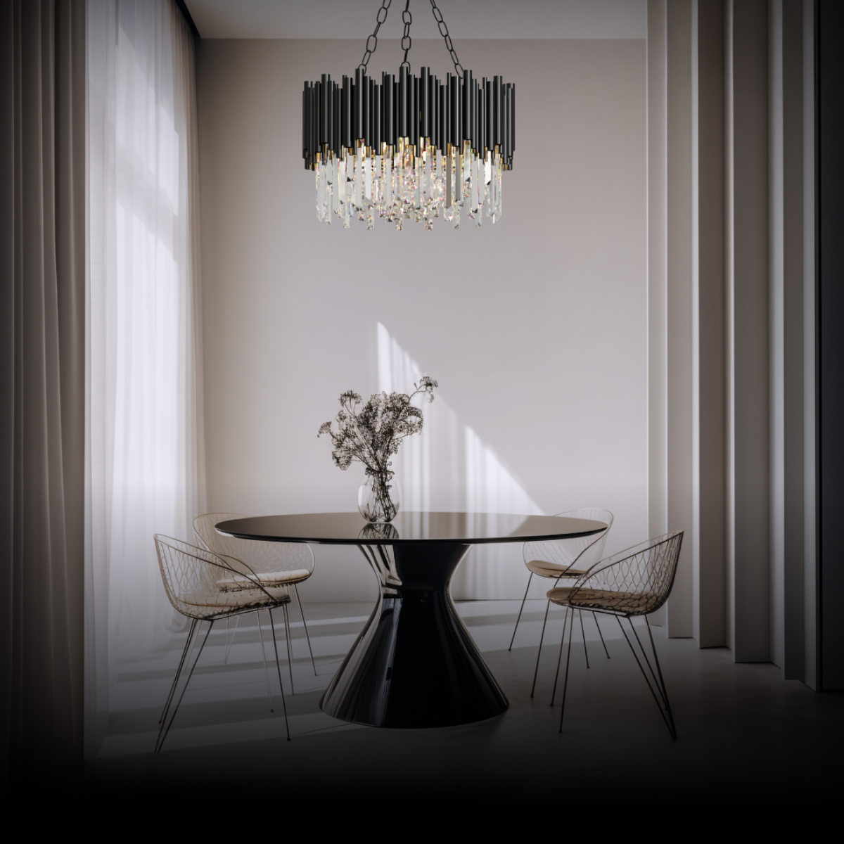 Kristy Industriell Metall/Kristall Kronleuchter Schwarz Wohnzimmer-Letslighting