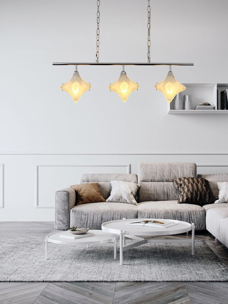 Lineare Pendelleuchte aus Metall und Glas