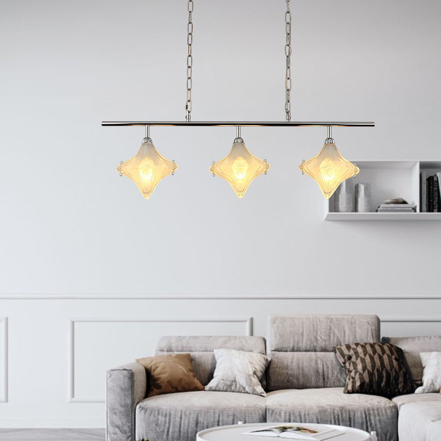 Lineare Pendelleuchte aus Metall und Glas