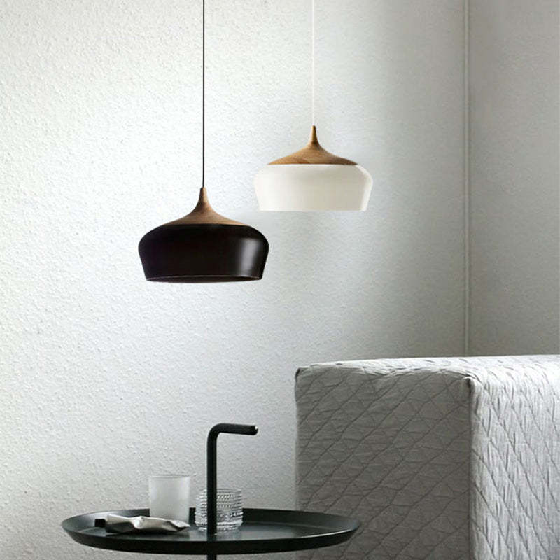 Arisha Modern Pendelleuchte Schale, Weiß/Schwarz, Esszimmer, Metall Holz-Letslighting