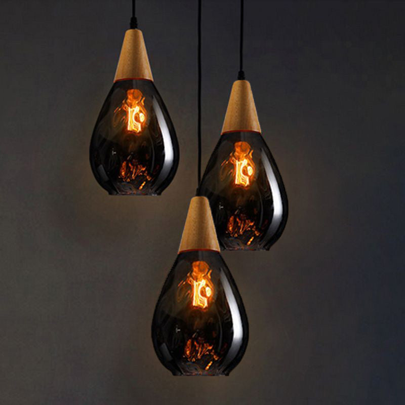 Aria Rustikal Pendelleuchte Tränentropfen LED Klar/Grau Glas&Holz