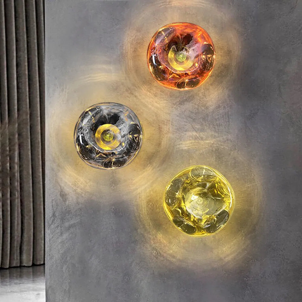Valentina Moderne Kunstvolle Wandlampe aus Bernsteinfarbenem Glas Luxusbeleuchtung