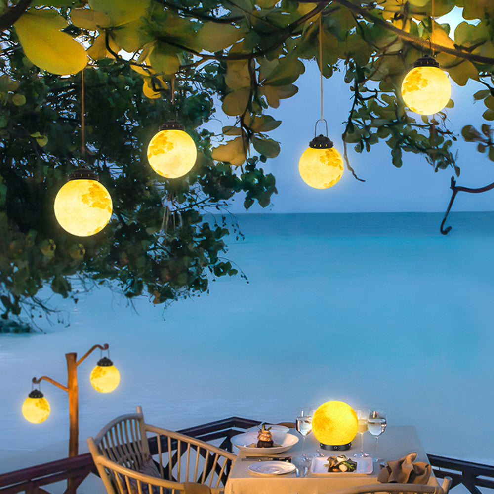 Aria Vintage Mond LED Pendelleuchte Solar Gold Garten/Flur/Balkon Metall Harz Fiberglas 3 Stil