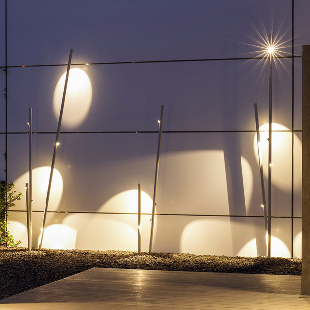 Arisha Design Bambus LED Außenleuchte Grau/Weiß Garten/Flur/Balkon Metall&Glas 190CM Lang