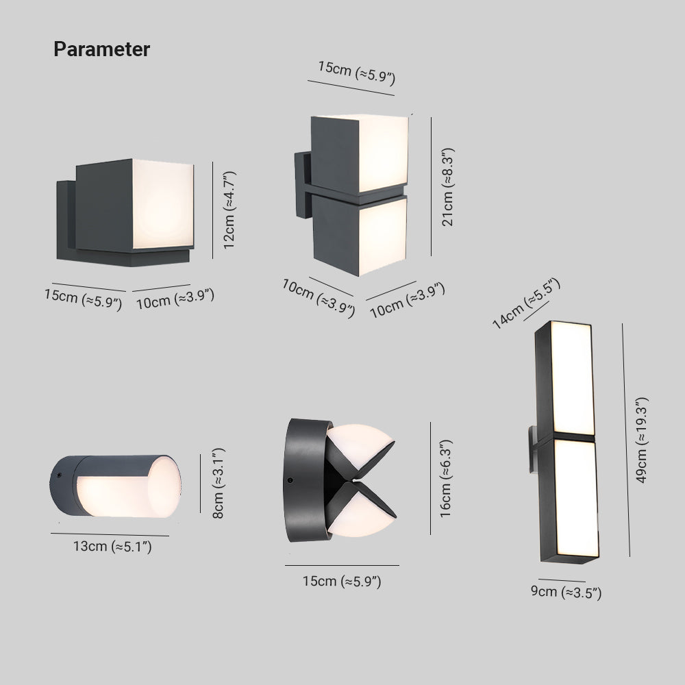 Ray Modern Geometrie LED Außenwandleuchte Flur Metall&Acryl Drehbar 12CM/13CM/15CM/21CM/49CM Lang