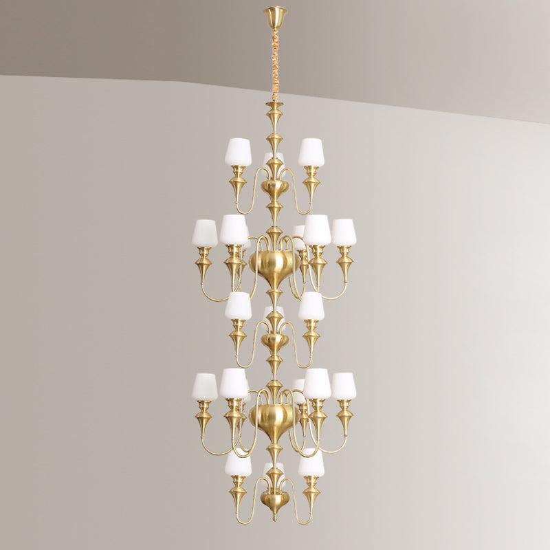 Abrahamson Traditional Shaded Tiered Brass Glass Chandelier - Letslighting