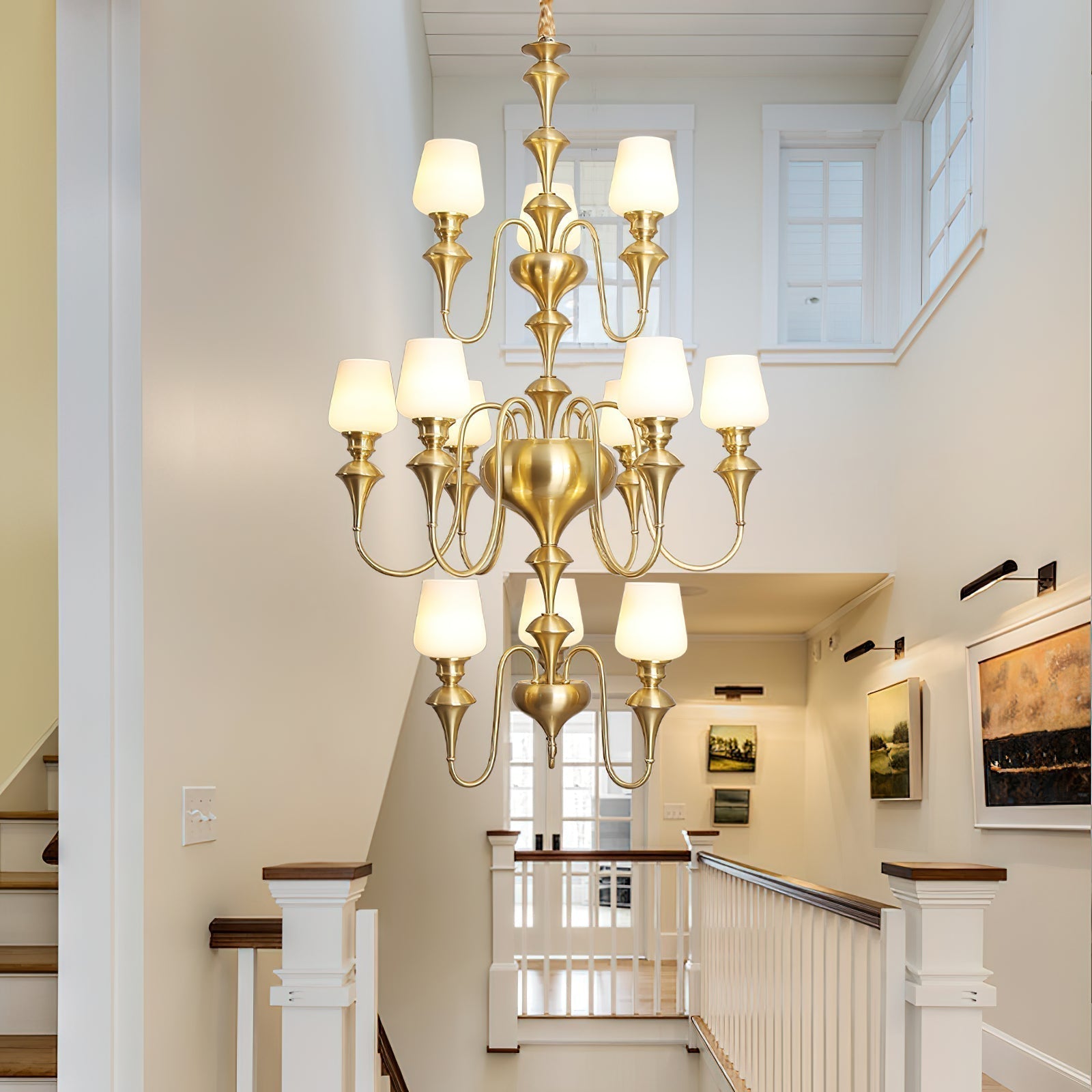 Abrahamson Traditional Shaded Tiered Brass Glass Chandelier - Letslighting