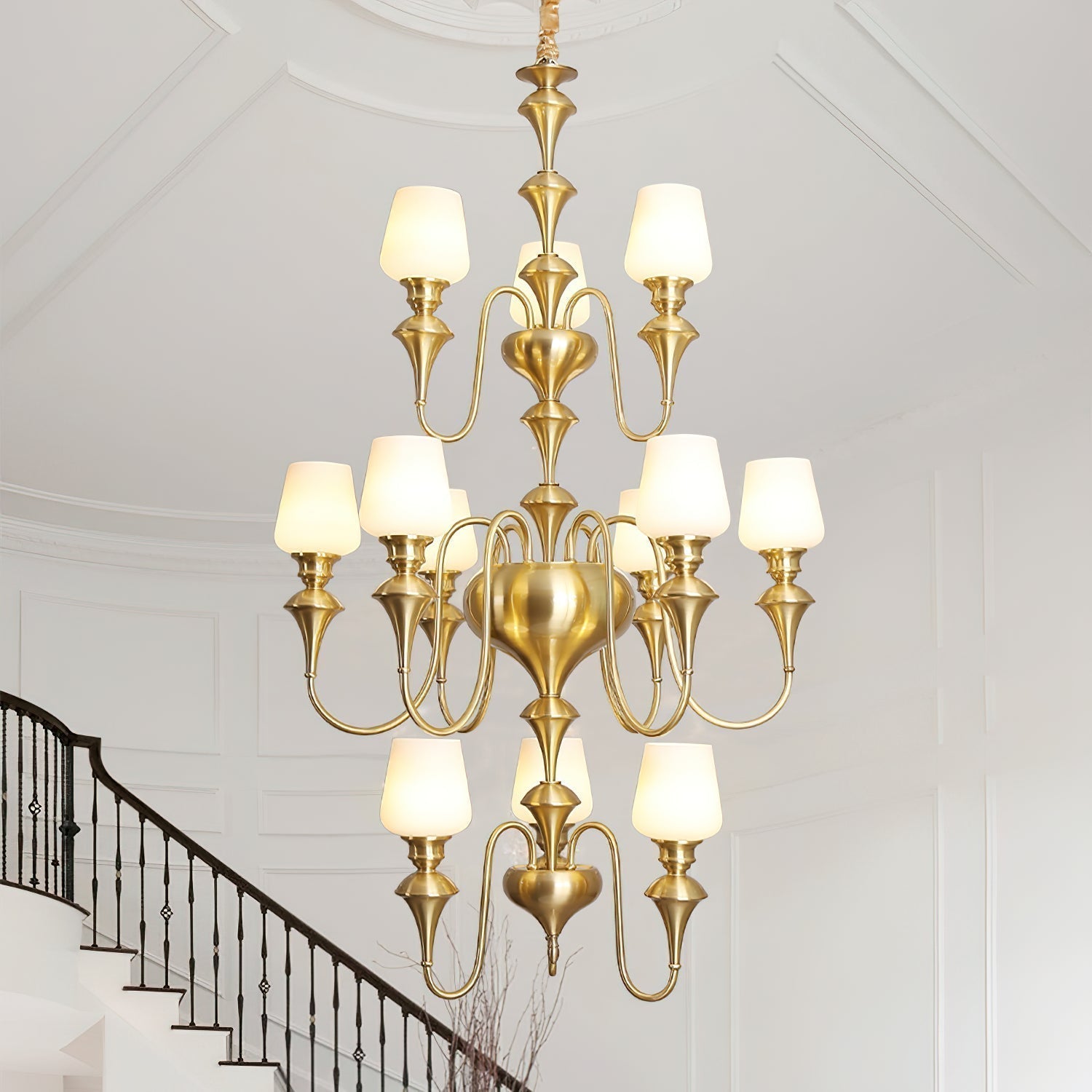 Abrahamson Traditional Shaded Tiered Brass Glass Chandelier - Letslighting