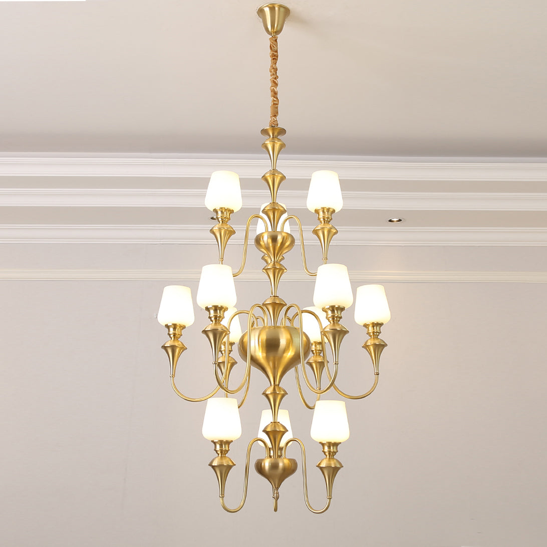 Abrahamson Traditional Shaded Tiered Brass Glass Chandelier - Letslighting