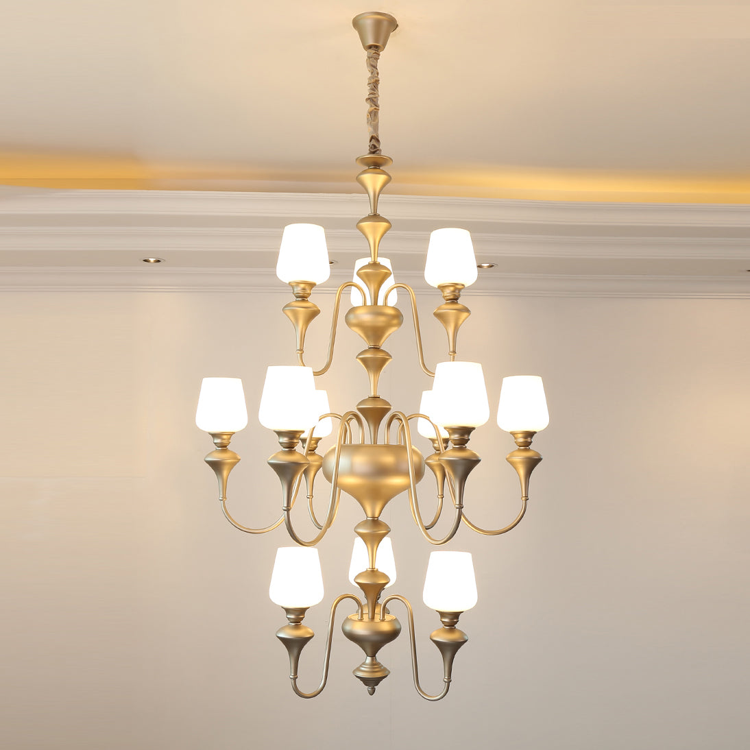 Abrahamson Traditional Shaded Tiered Brass Glass Chandelier - Letslighting