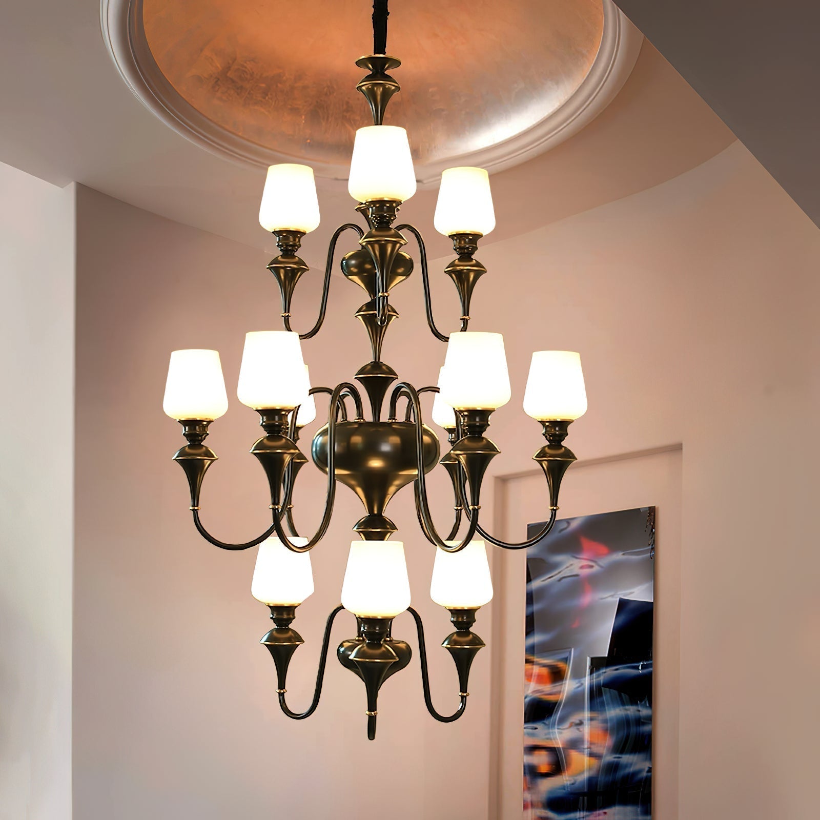 Abrahamson Traditional Shaded Tiered Brass Glass Chandelier - Letslighting