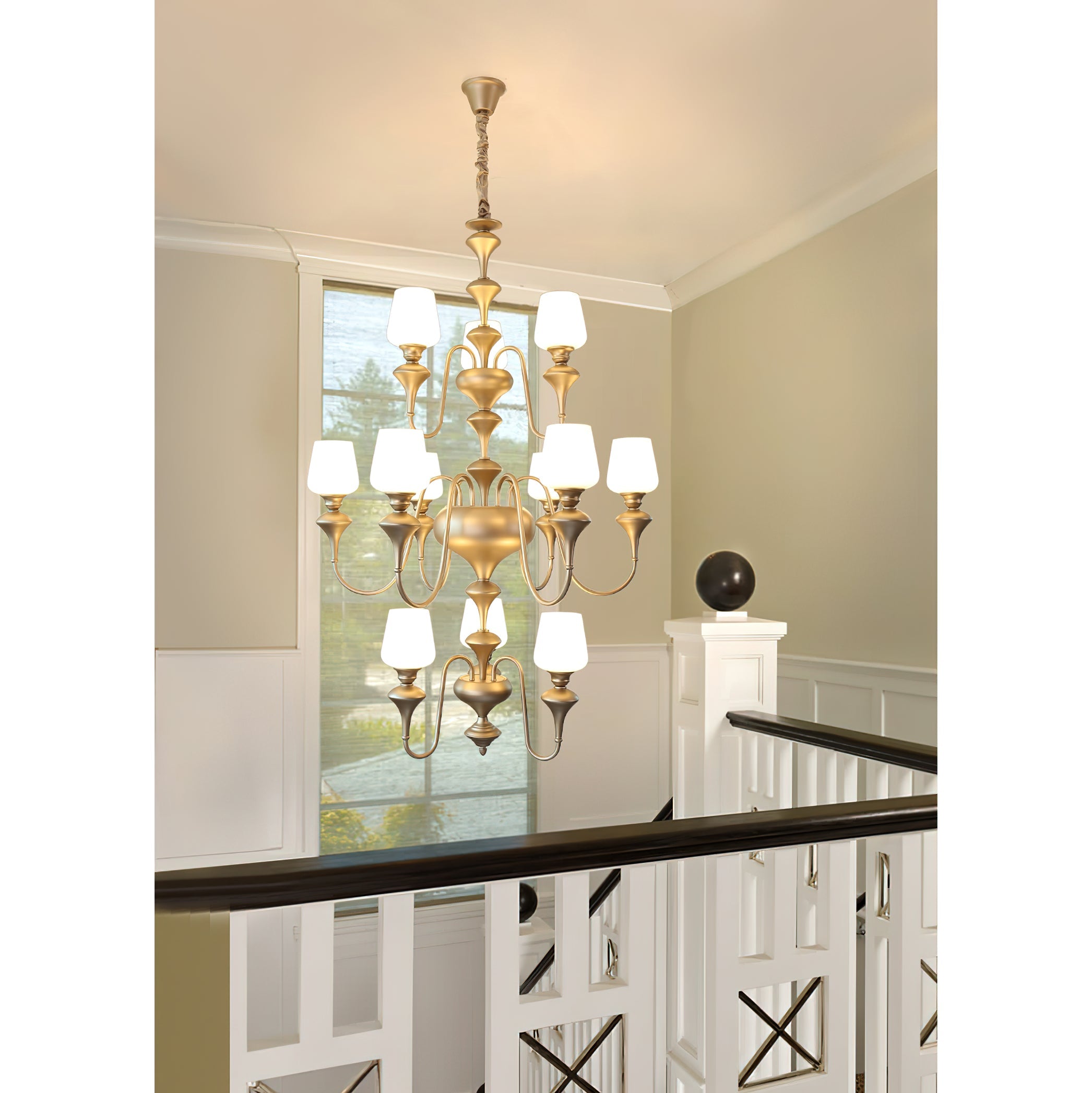 Abrahamson Traditional Shaded Tiered Brass Glass Chandelier - Letslighting