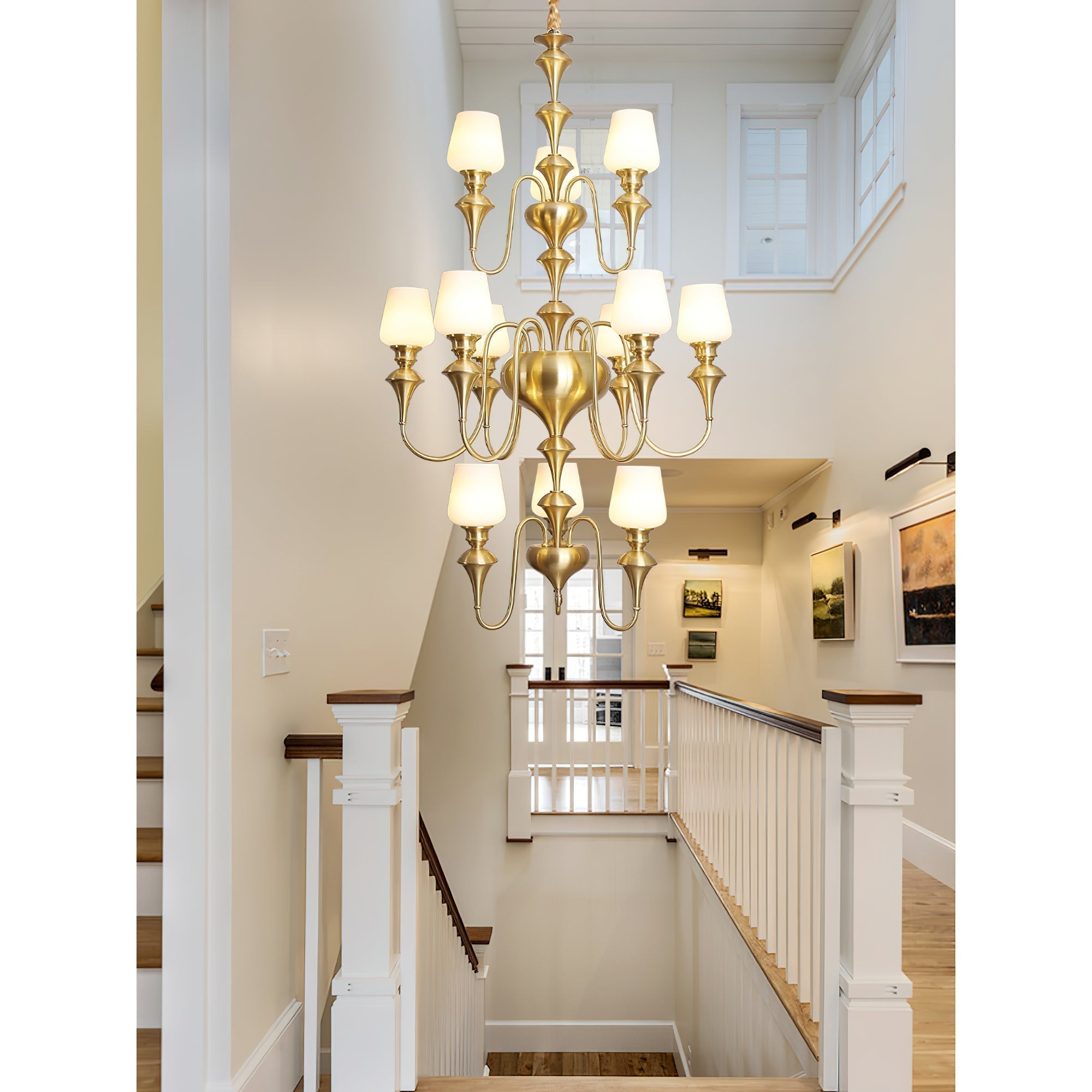 Abrahamson Traditional Shaded Tiered Brass Glass Chandelier - Letslighting