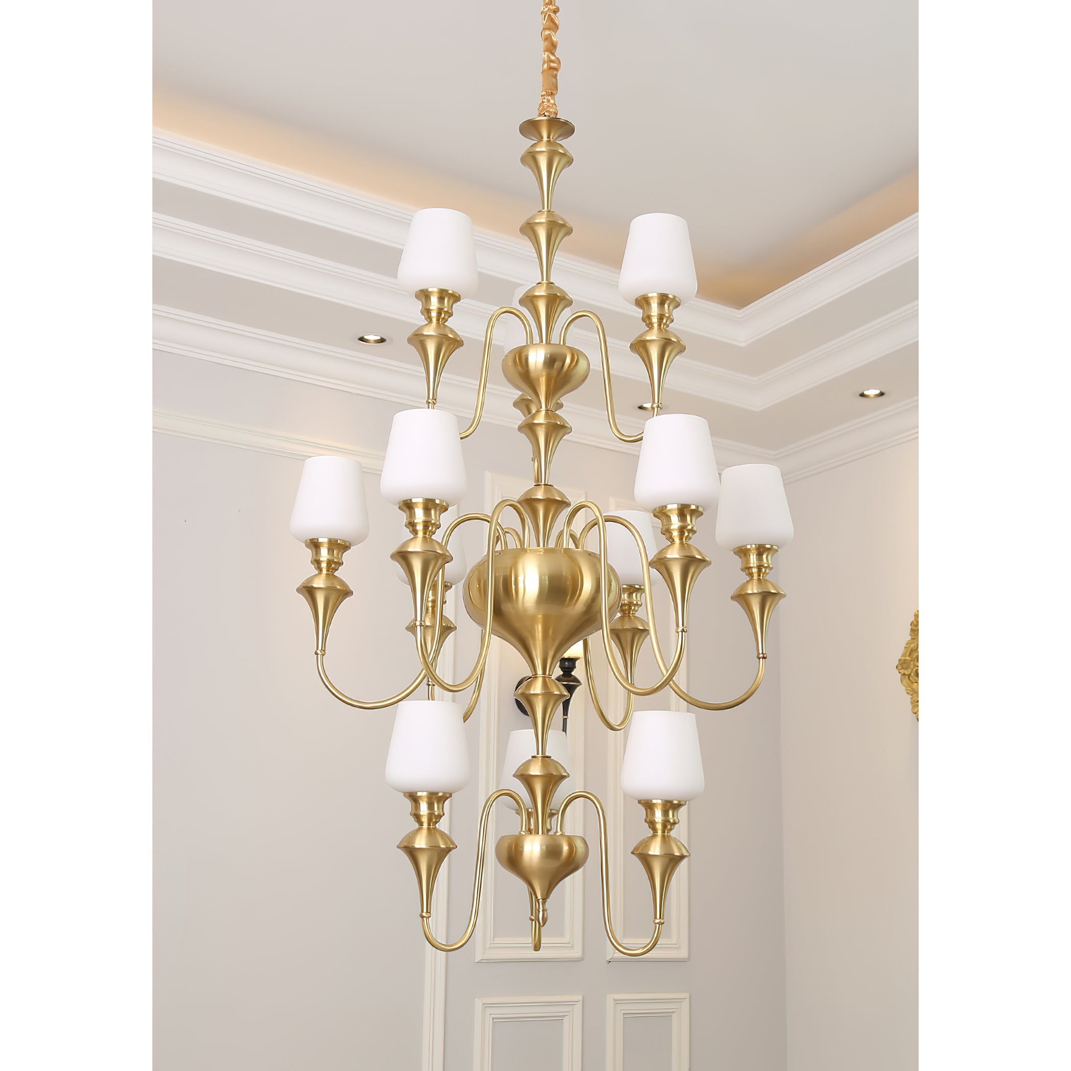 Abrahamson Traditional Shaded Tiered Brass Glass Chandelier - Letslighting