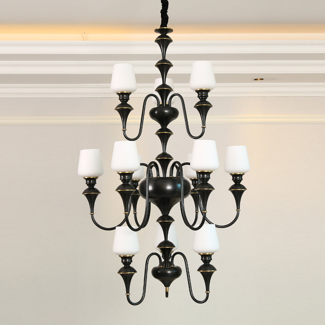 Abrahamson Traditional Shaded Tiered Brass Glass Chandelier - Letslighting