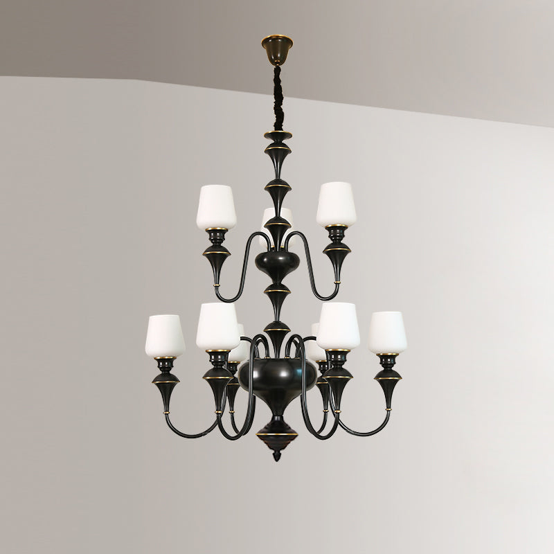 Abrahamson Traditional Shaded Tiered Brass Glass Chandelier - Letslighting