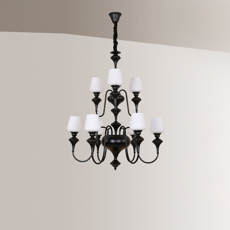 Abrahamson Traditional Shaded Tiered Brass Glass Chandelier - Letslighting