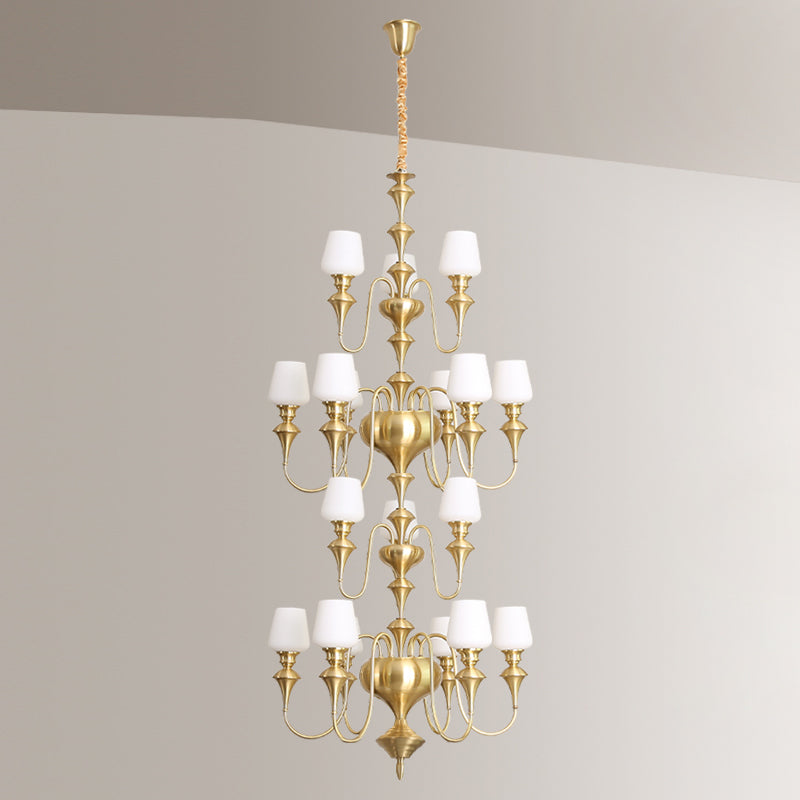 Abrahamson Traditional Shaded Tiered Brass Glass Chandelier - Letslighting