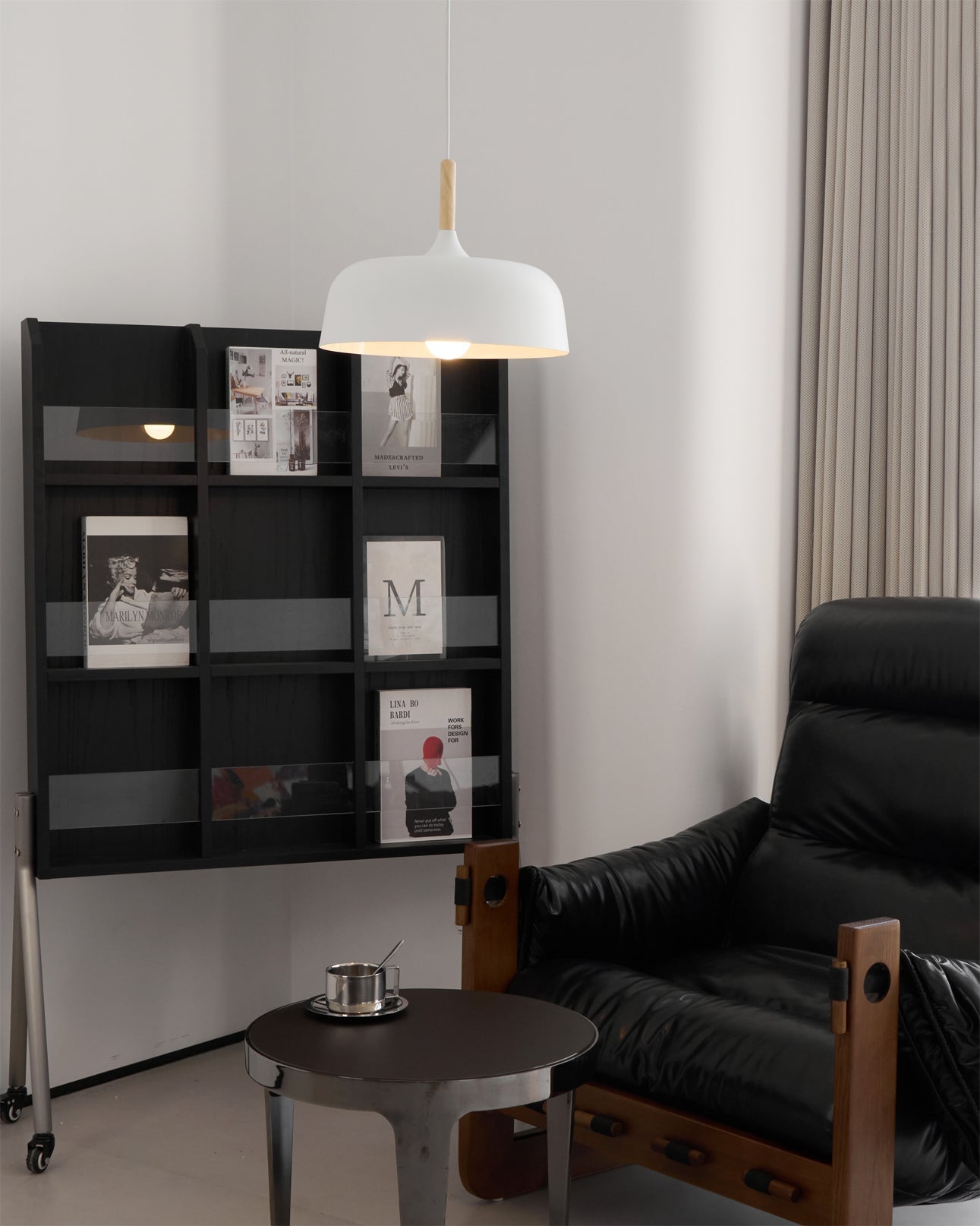 Lustra Pendelleuchte Weiß Schirm Holz-Letslighting