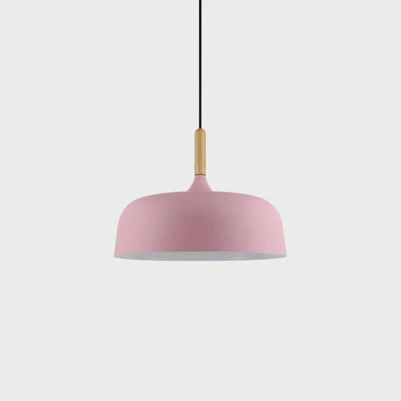 Lustra Pendelleuchte Weiß Schirm Holz-Letslighting