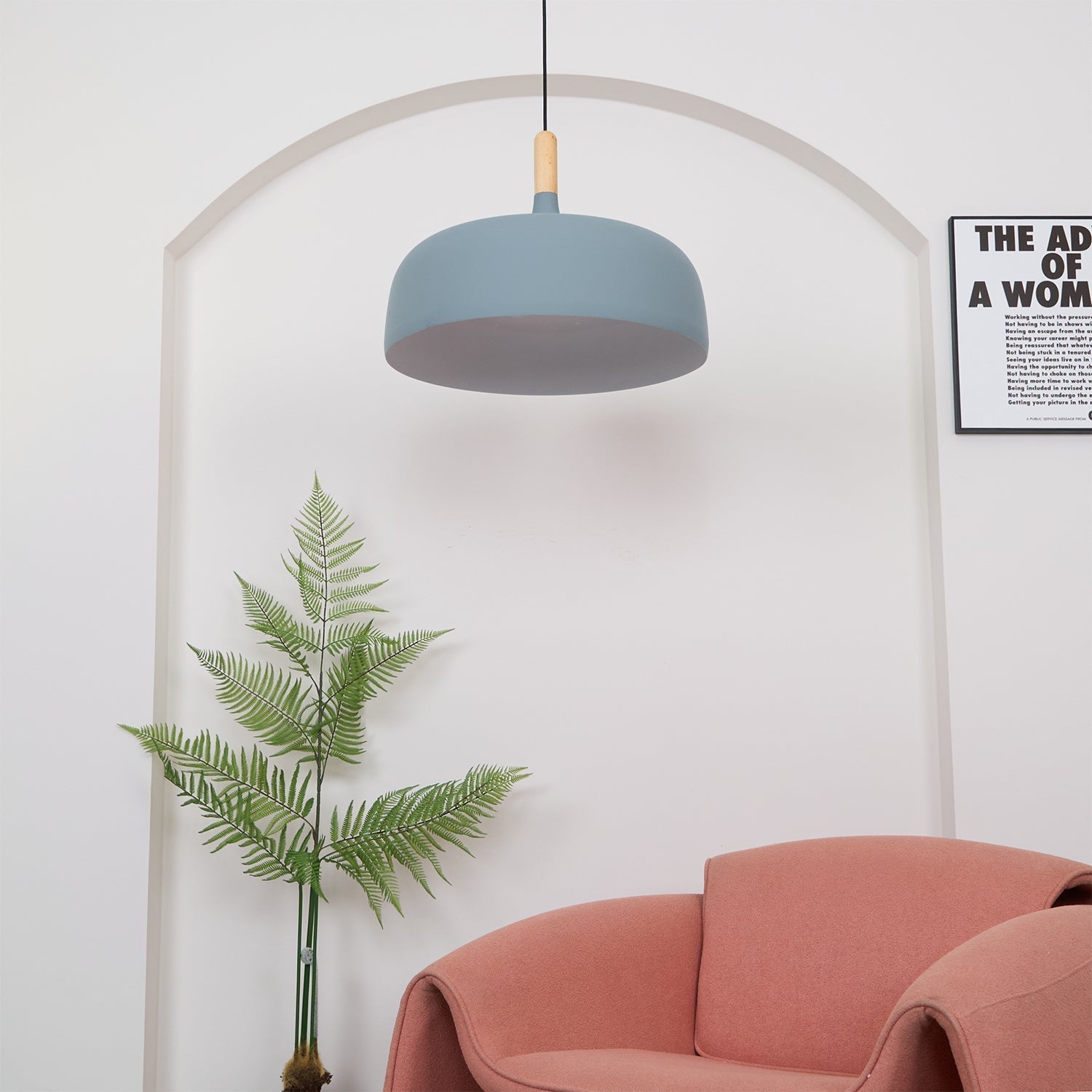 Lustra Pendelleuchte Weiß Schirm Holz-Letslighting
