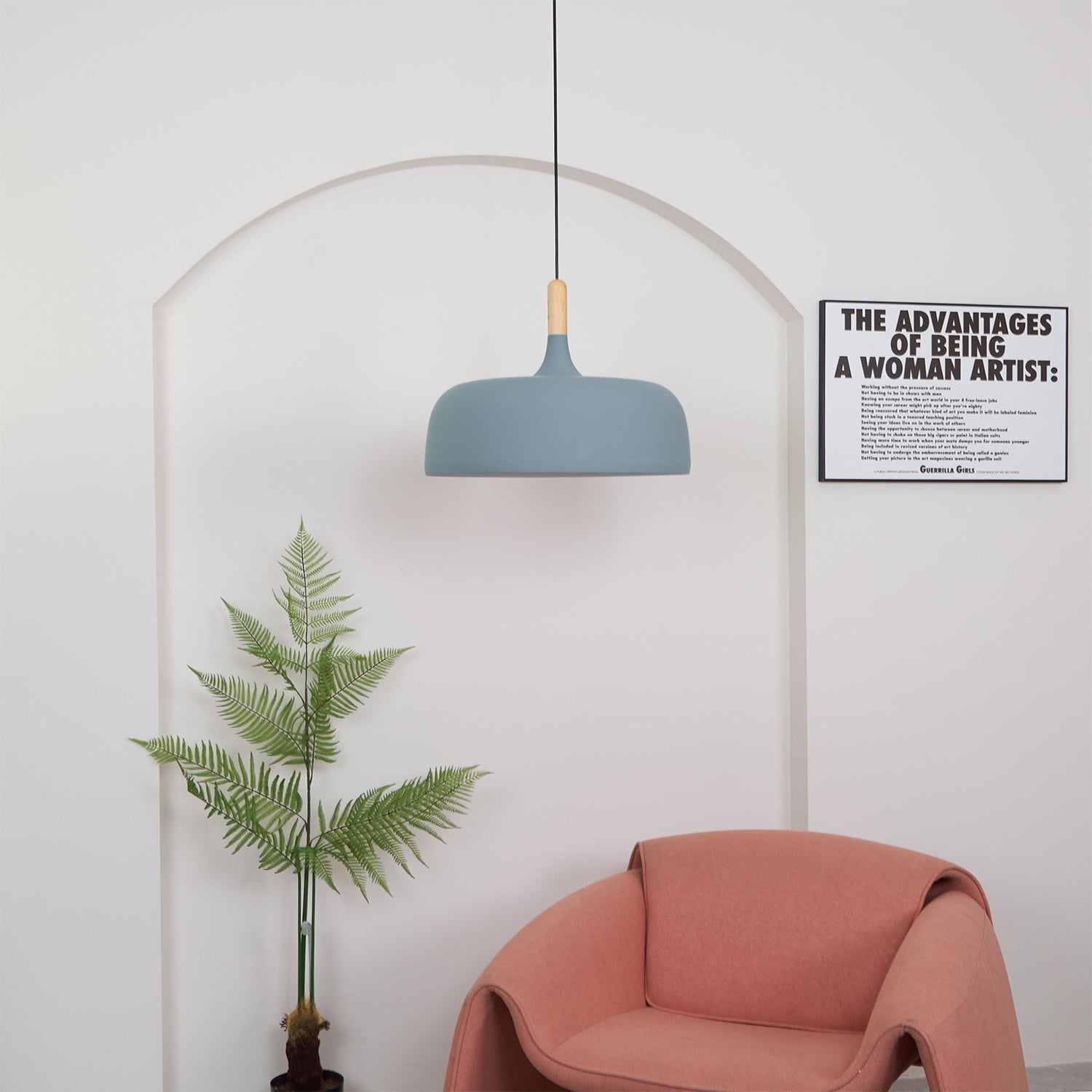 Lustra Pendelleuchte Weiß Schirm Holz-Letslighting
