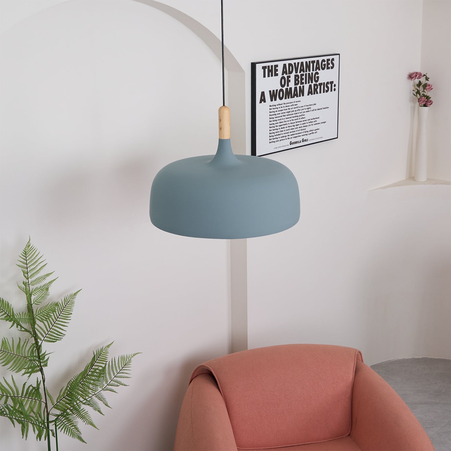 Lustra Pendelleuchte Weiß Schirm Holz-Letslighting