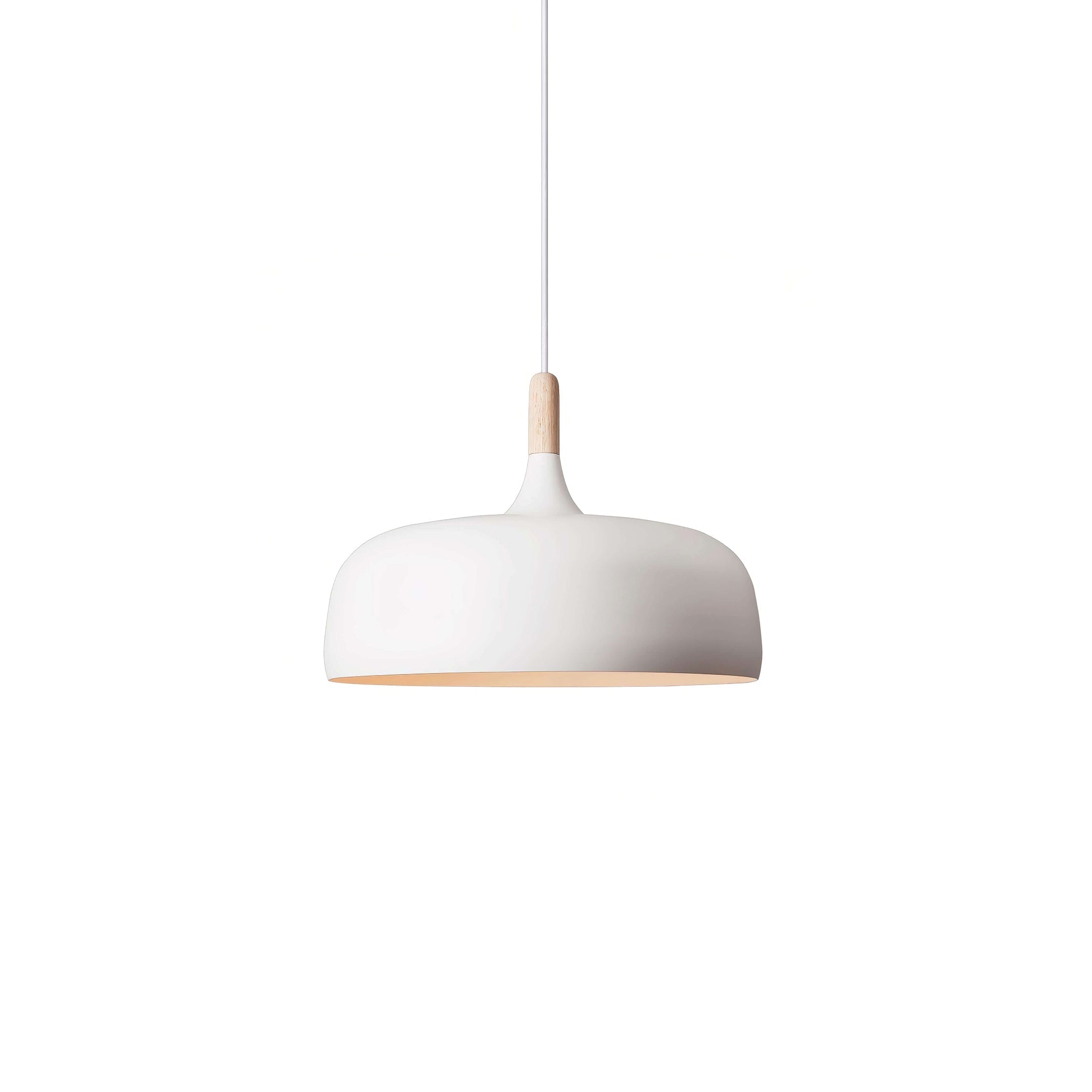 Lustra Pendelleuchte Weiß Schirm Holz-Letslighting