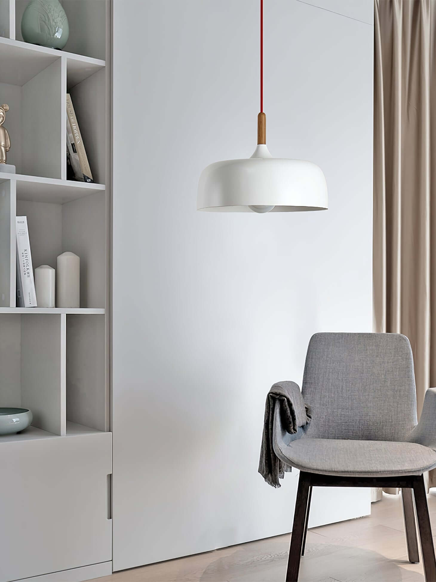 Lustra Pendelleuchte Weiß Schirm Holz-Letslighting