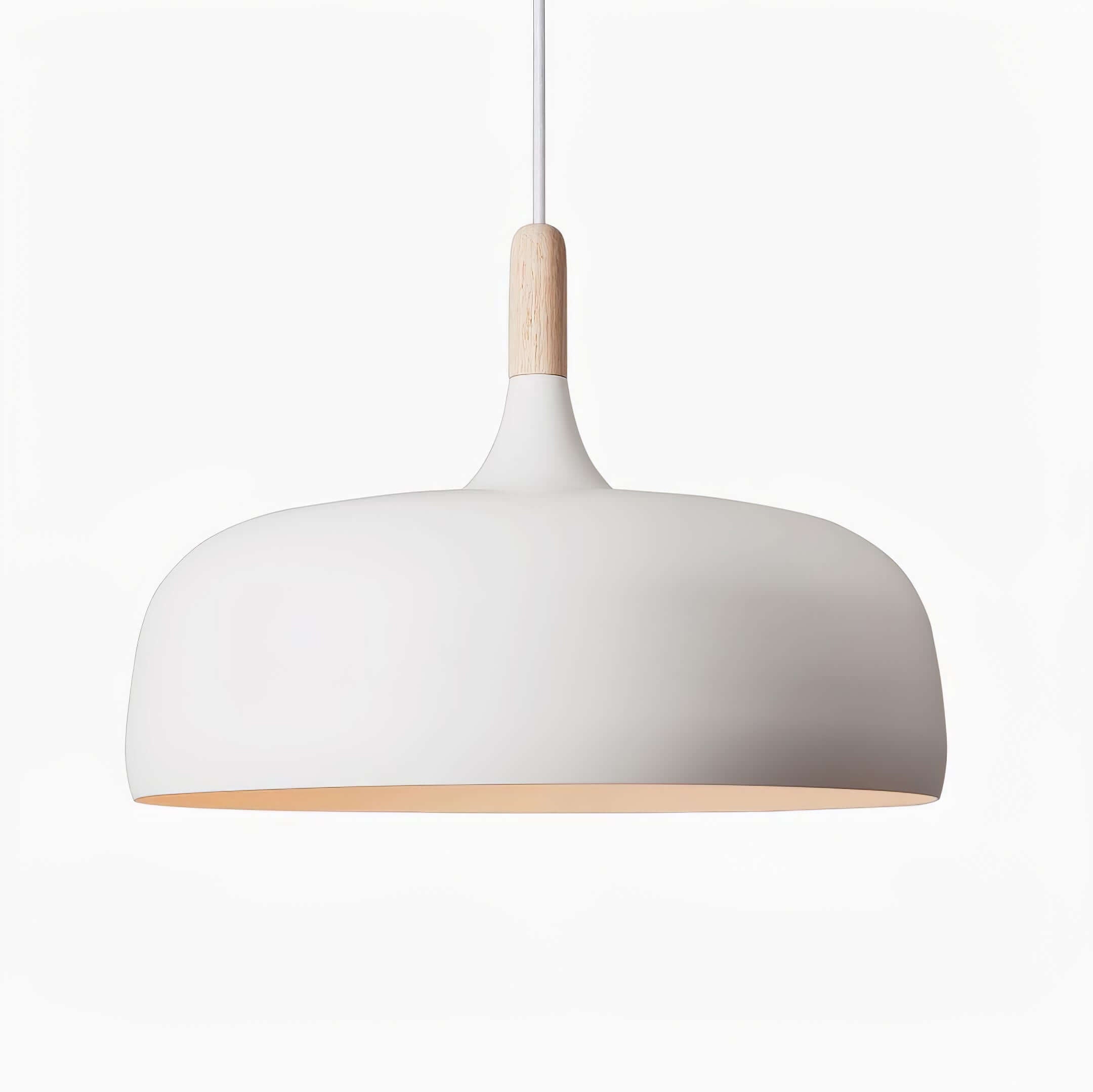 Lustra Pendelleuchte Weiß Schirm Holz-Letslighting