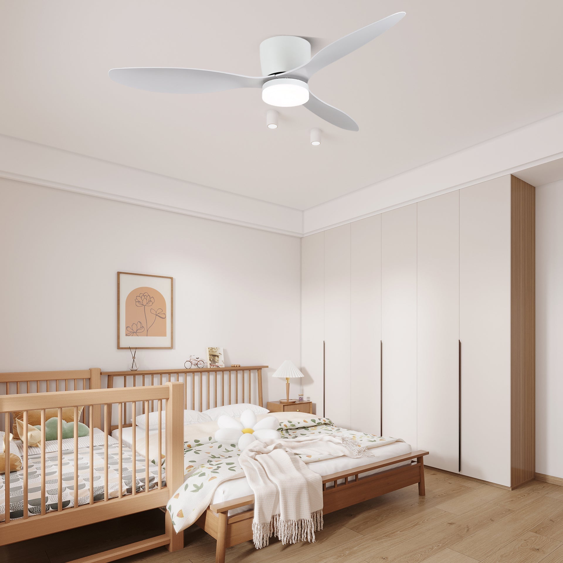Seitenansicht der minimalistischen Brinor Deckenventilatorleuchte