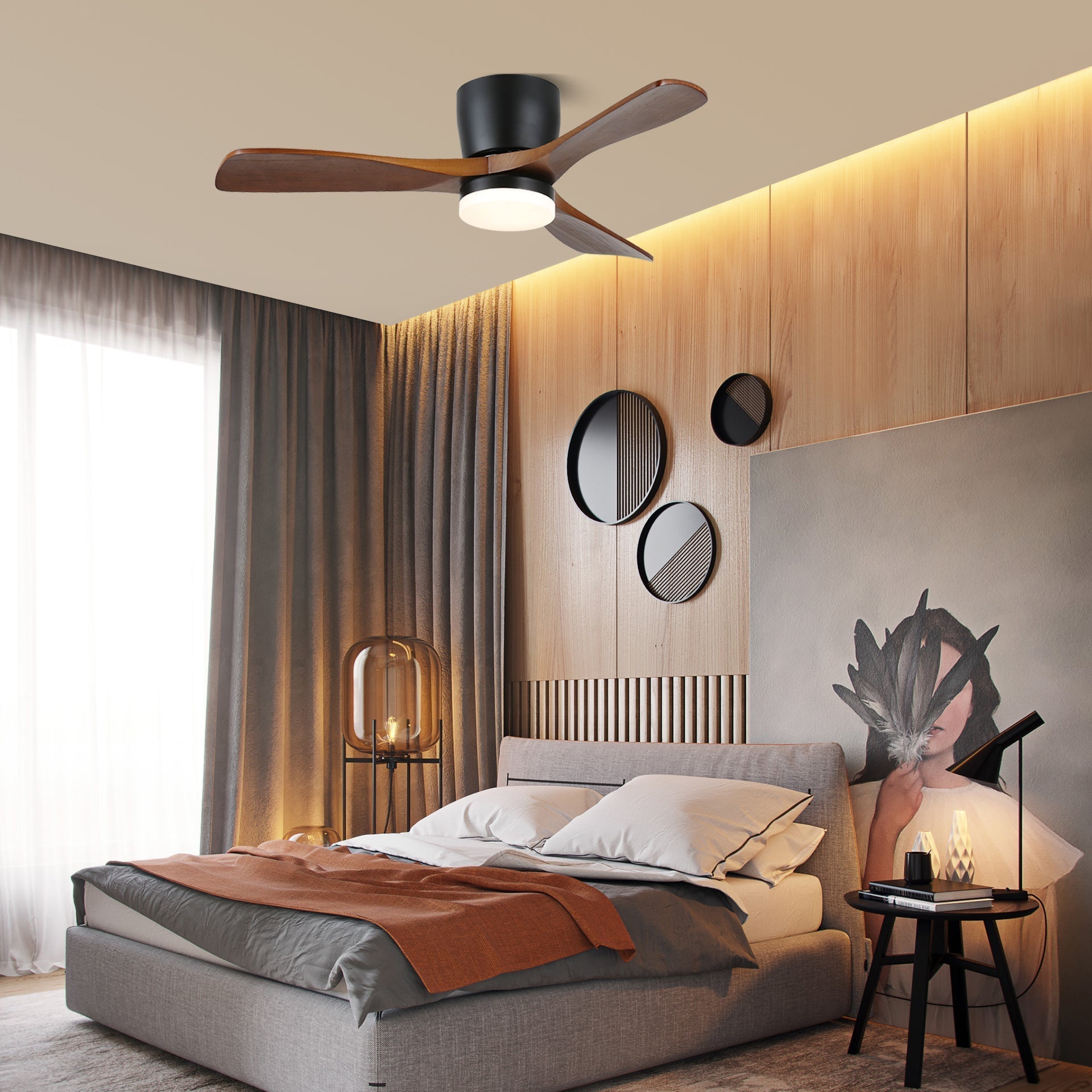 Brinor Deckenventilatorleuchte in einem Schlafzimmer, sorgt für Luftzirkulation