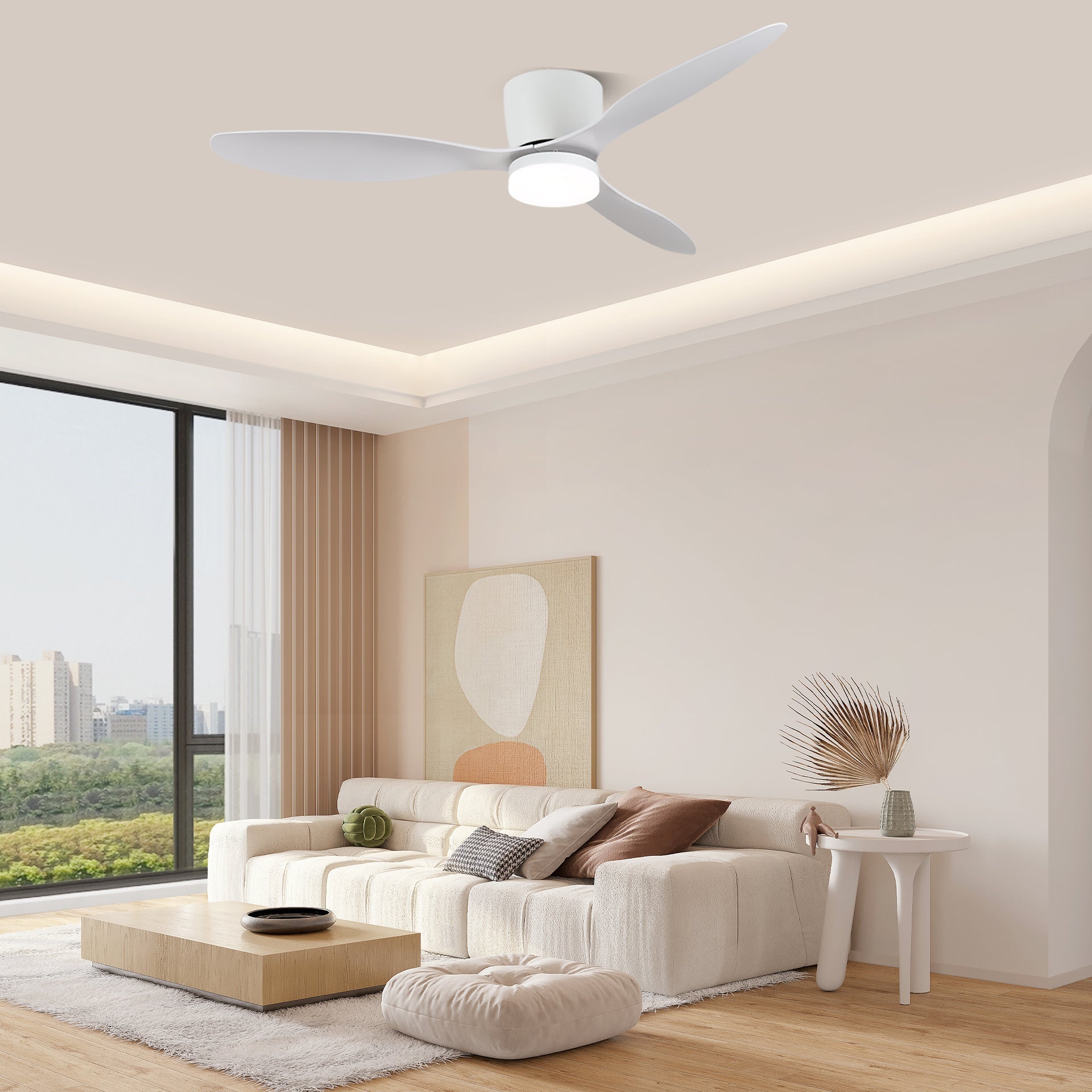Aufsicht auf das schlanke Design der Brinor Ventilatorleuchte