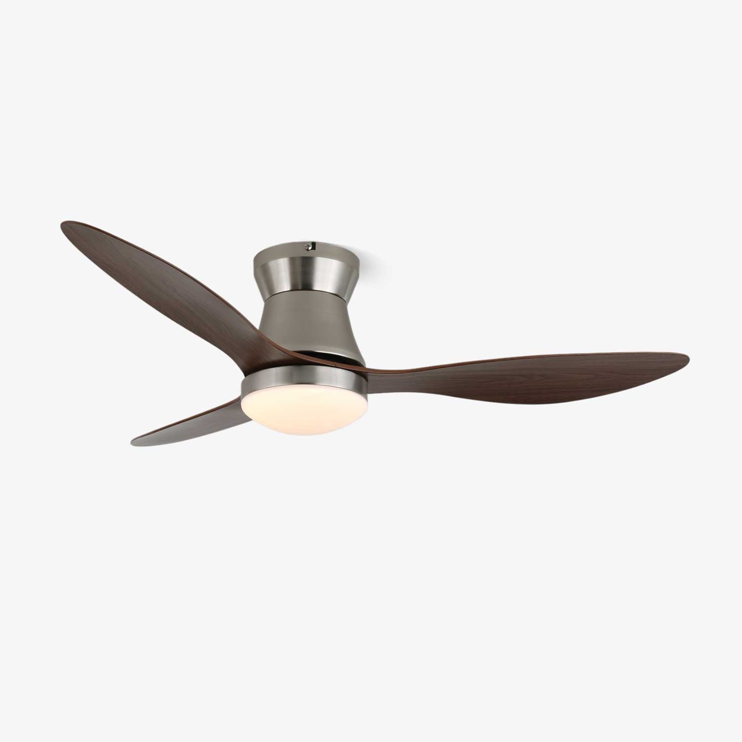 Zerath Moderner Holz-Deckenventilator mit Licht, mit Nickelgehäuse und Walnussholzflügeln