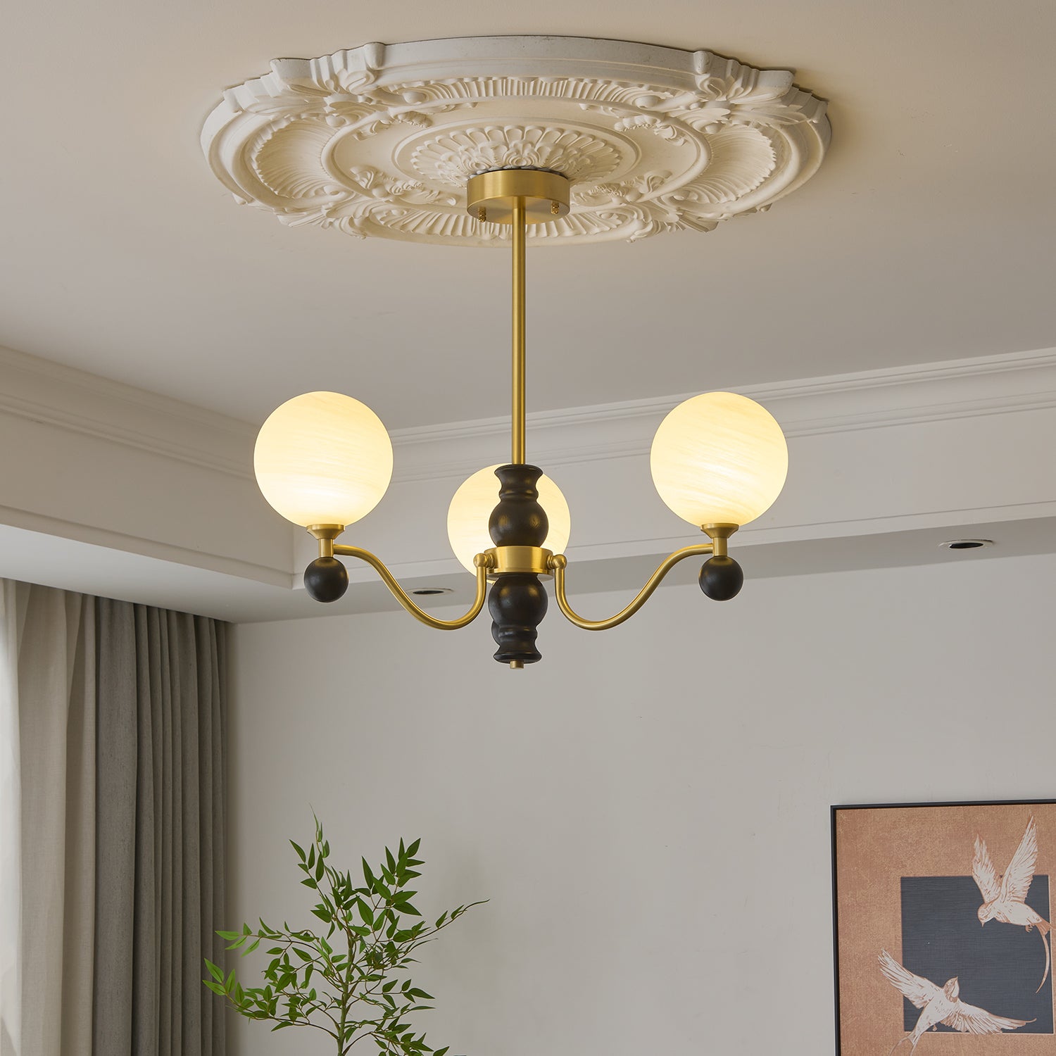 Ershaan Eleganter Vintage-Kronleuchter aus Messing und Holz-Letslighting