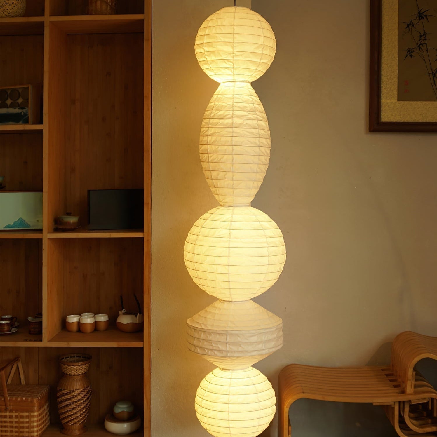 Nami Pendelleuchte Papierlaterne im Wabi-Sabi-Stil