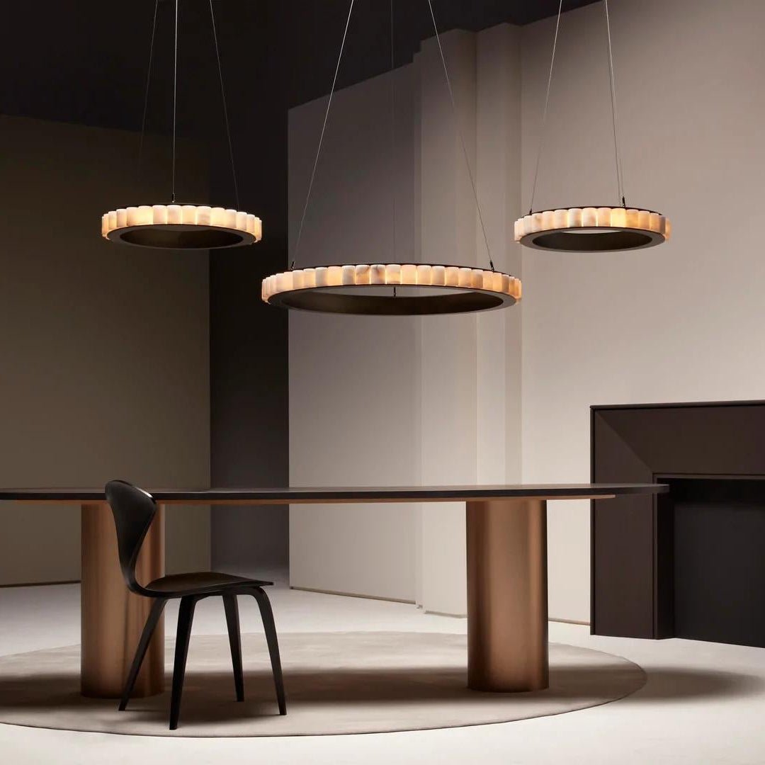 Orion Double Ring Alabaster Chandelier - Neutralighting