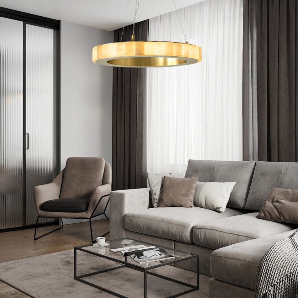 Orion Double Ring Alabaster Chandelier - Neutralighting