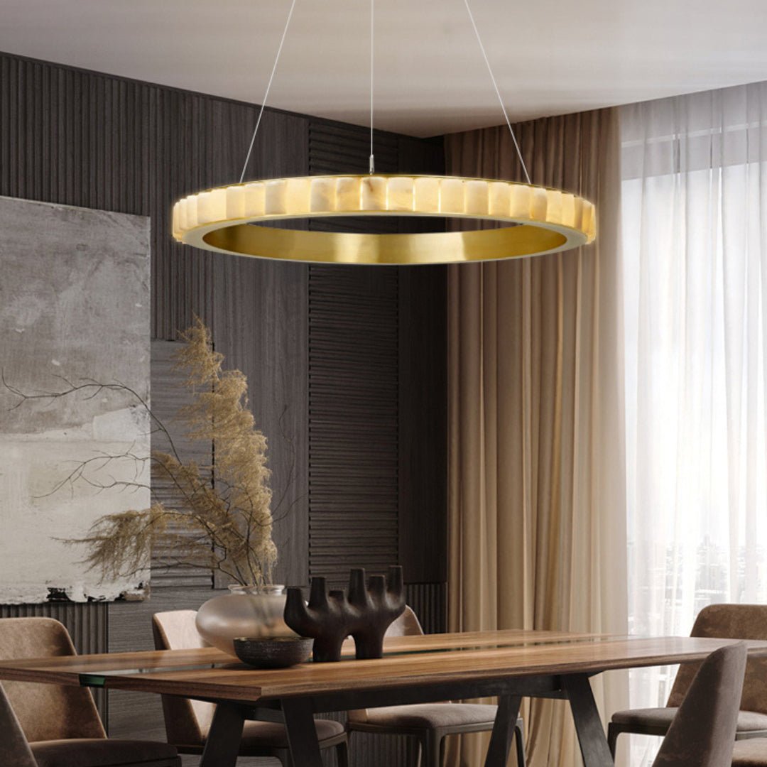 Orion Double Ring Alabaster Chandelier - Neutralighting