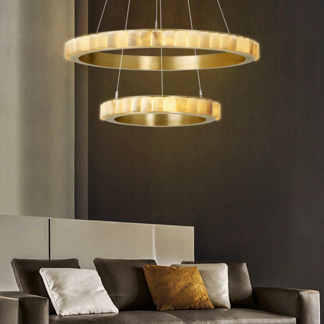 Orion Double Ring Alabaster Chandelier - Neutralighting