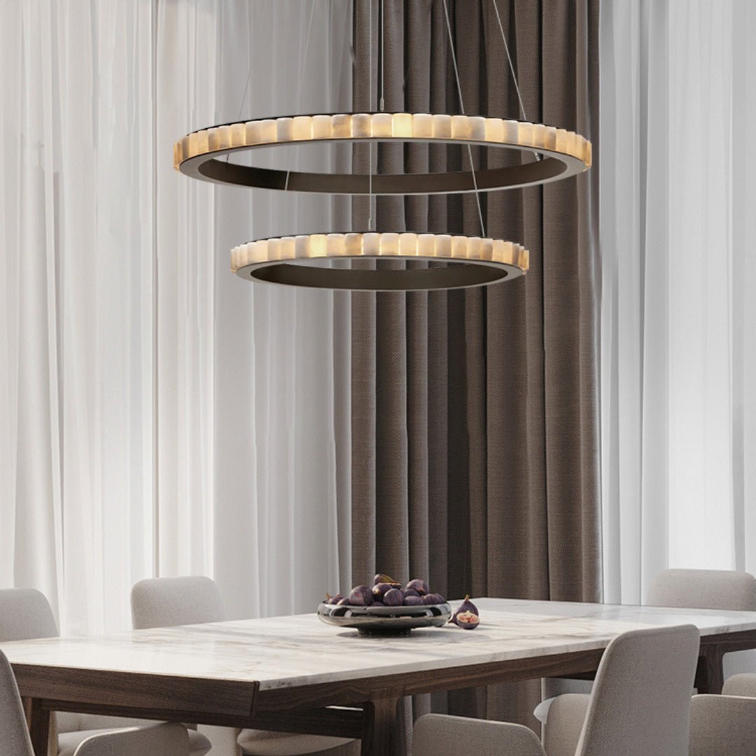 Orion Double Ring Alabaster Chandelier - Neutralighting